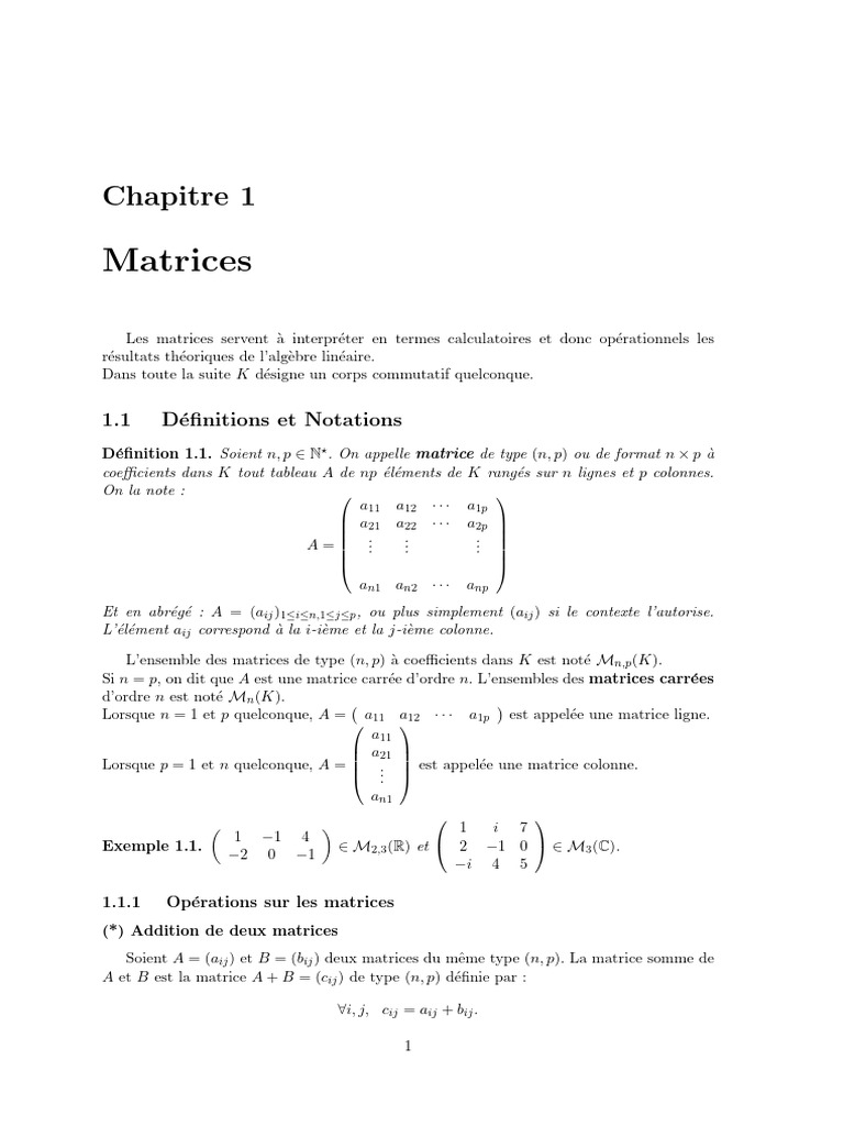 Introduction aux Matrices et Opérations | PDF | Matrice (Mathématiques ...