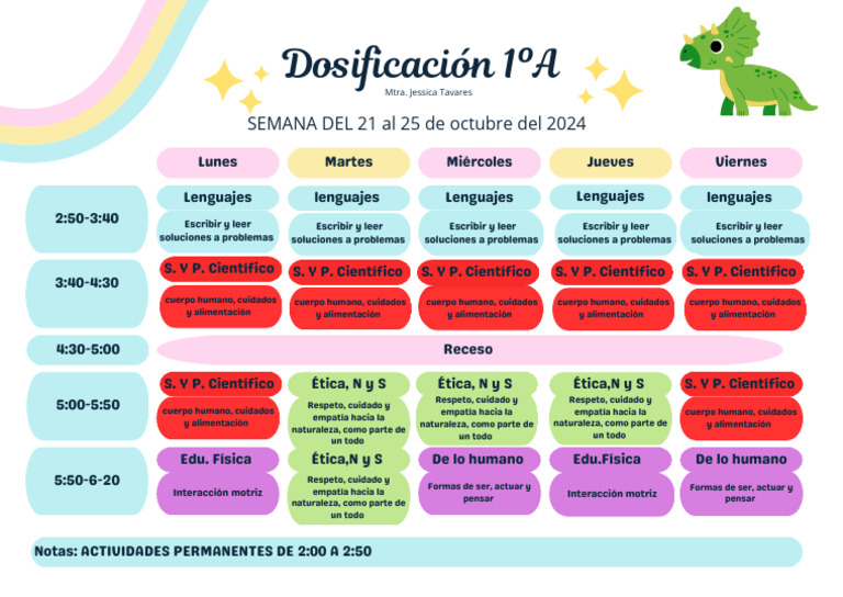 Plan de Clases Semanal 1ºA Octubre 2024 | PDF