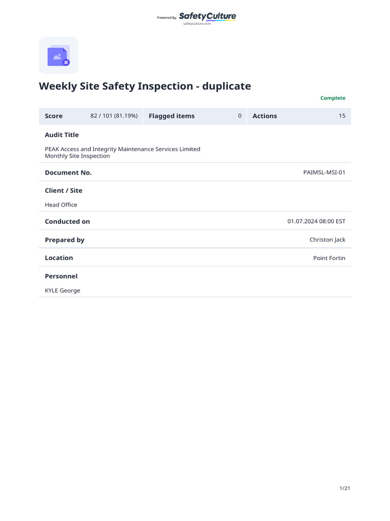 Weekly-Site-Safety-Inspection---duplicate | PDF | Fire Safety | Safety