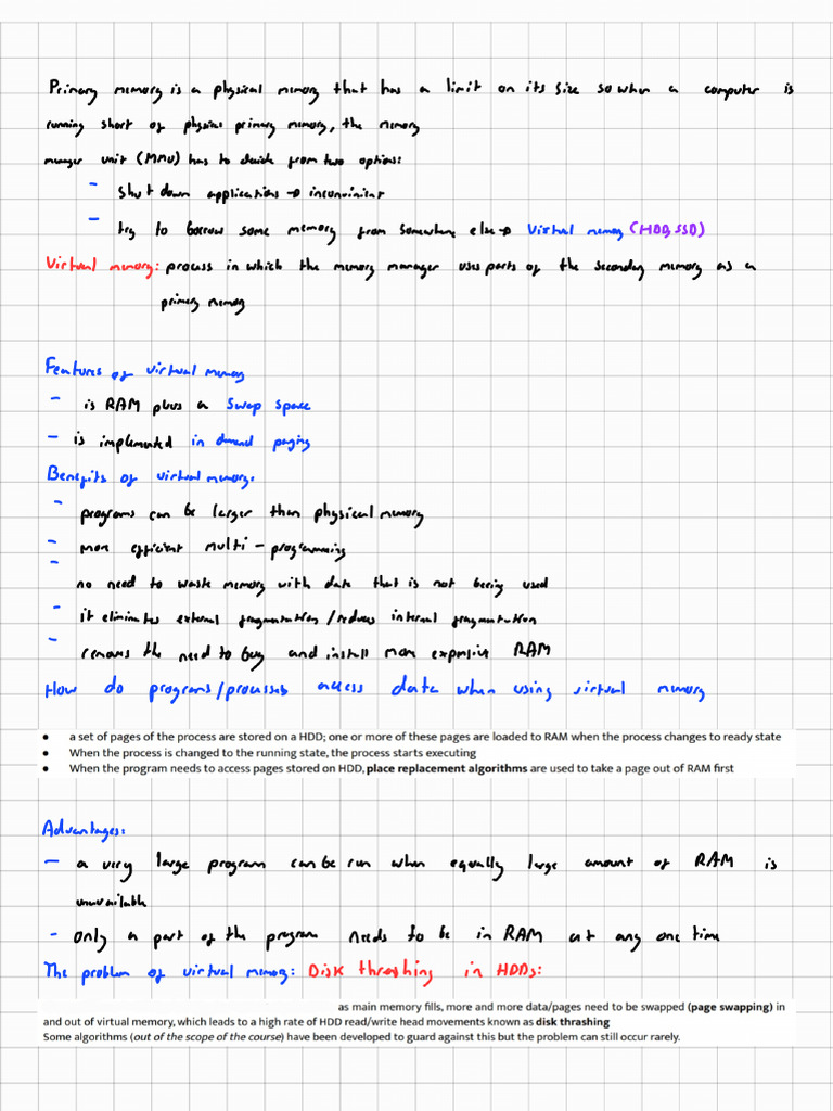Virtual Memory - A2 CAIE Computer Science Notes (System Software II) | PDF