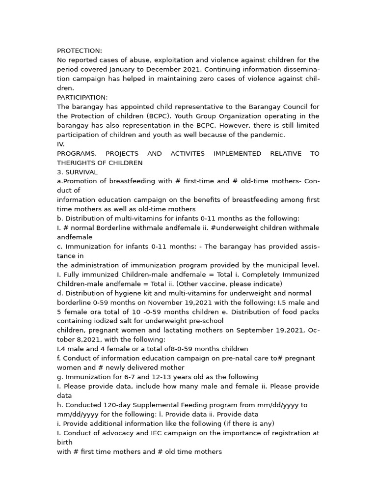 Child Protection and Health Programs 2021 | PDF