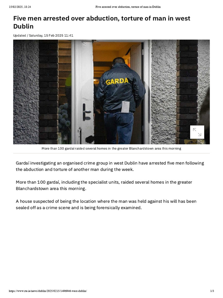 Five Arrested Over Abduction, Torture of Man in Dublin | PDF ...