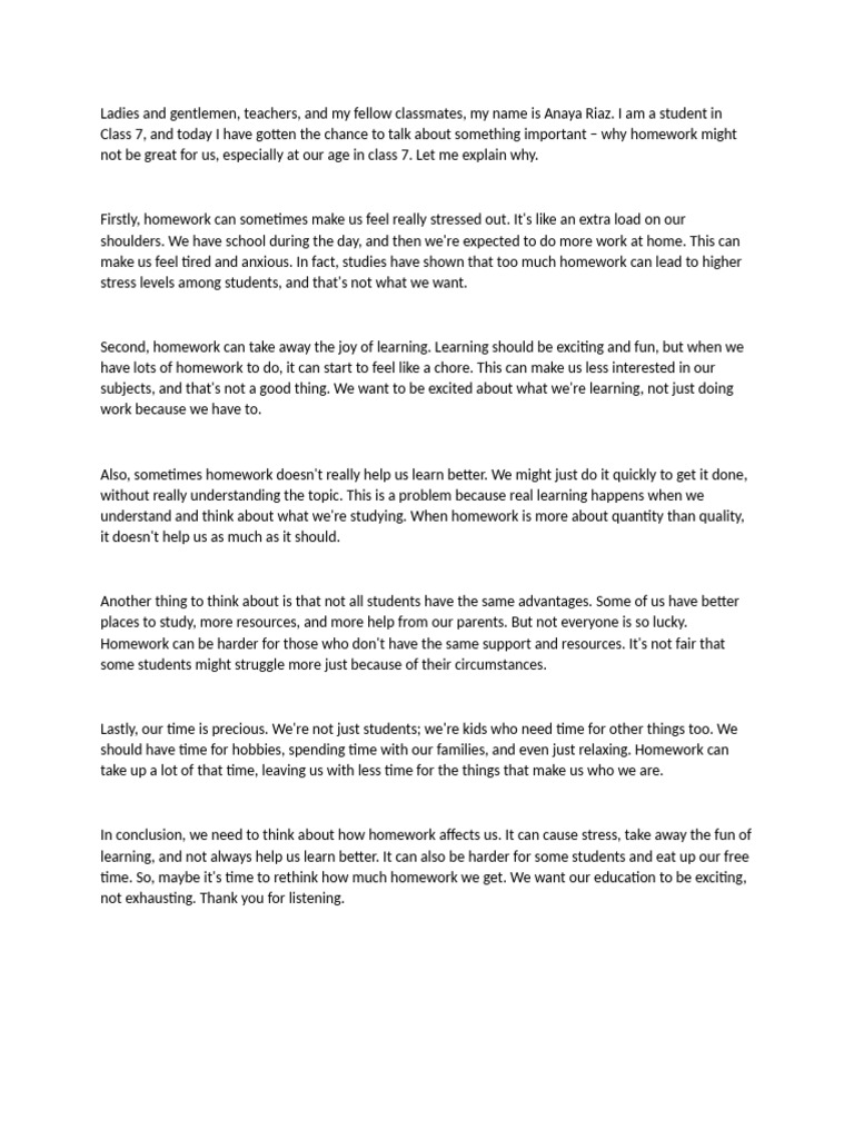 The Case Against Homework in Class 7 | PDF