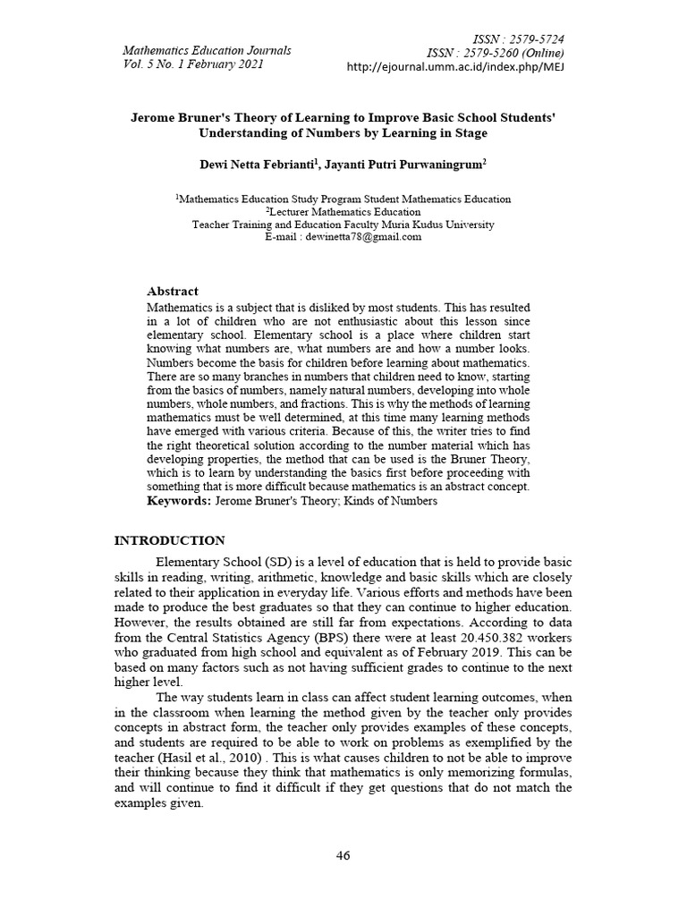 Bruner's Theory in Elementary Math Education | PDF | Knowledge | Numbers