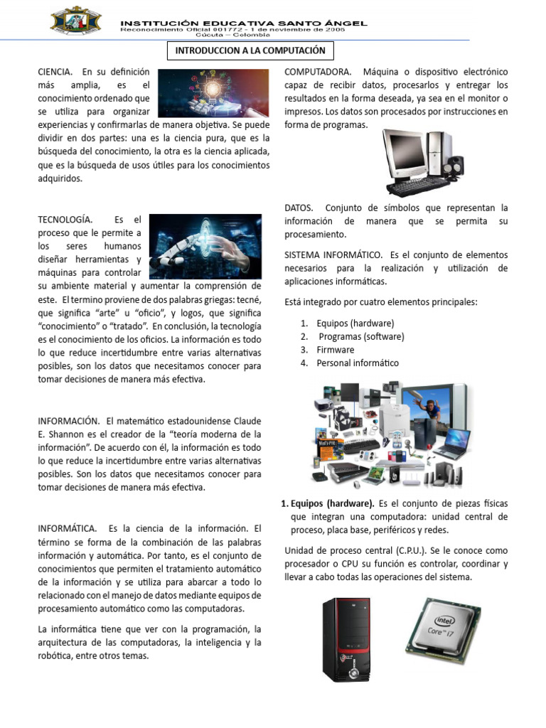 Ciencia, Tecnología e Informática: Conceptos Clave | PDF | Hardware de ...