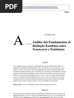 Análise dos Fundamentos da distinção Kantiana entre Noumenon e Fenômeno