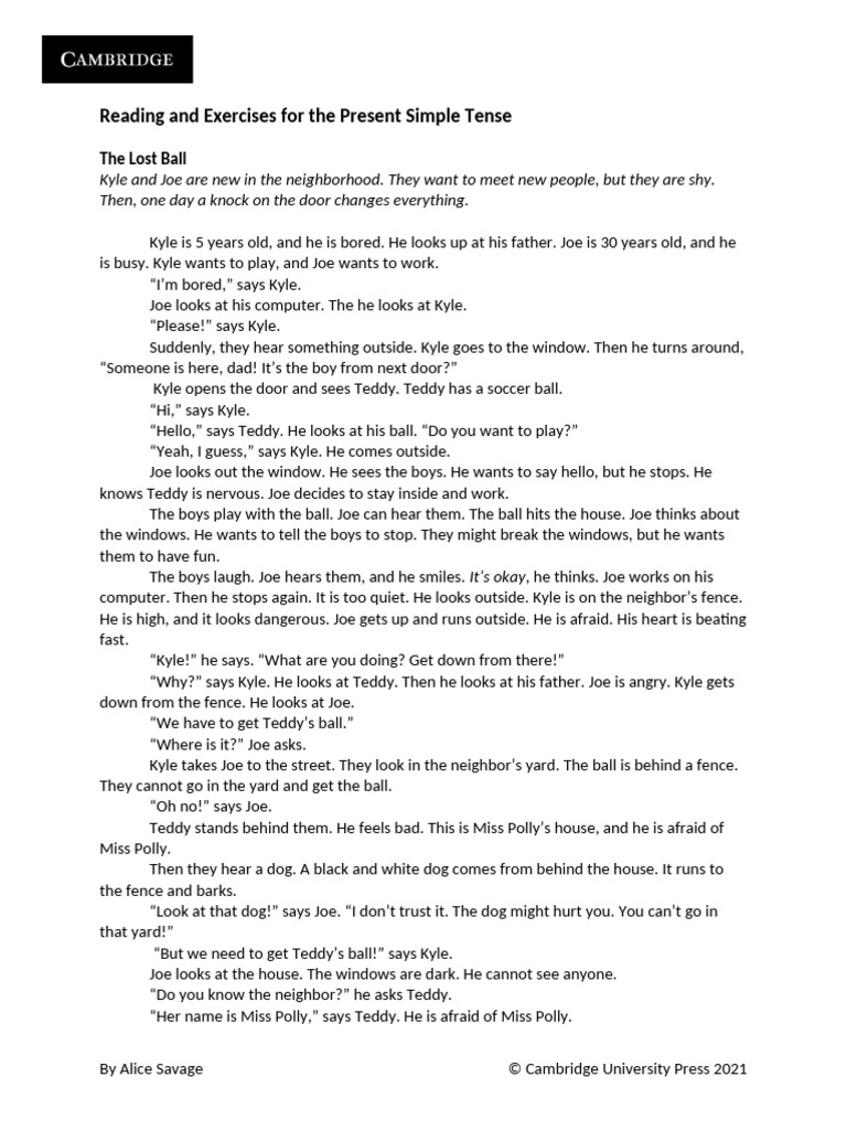 Present Simple Tense Reading Exercise | PDF