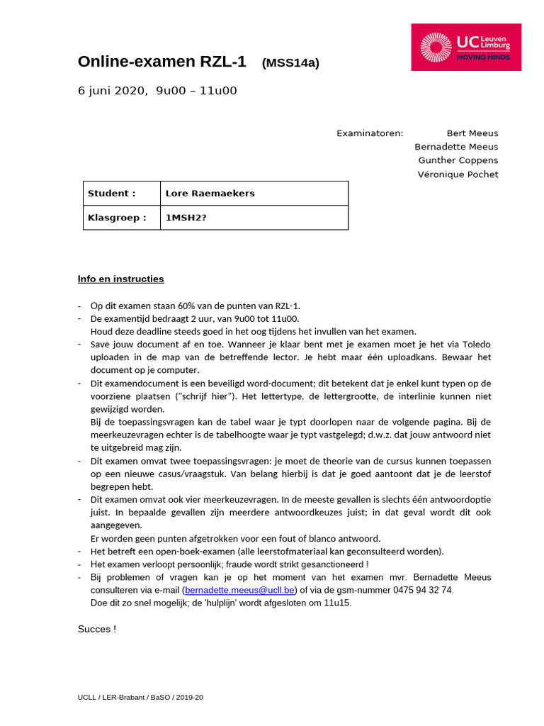 Examen RZL-Lore Raemaekers | PDF