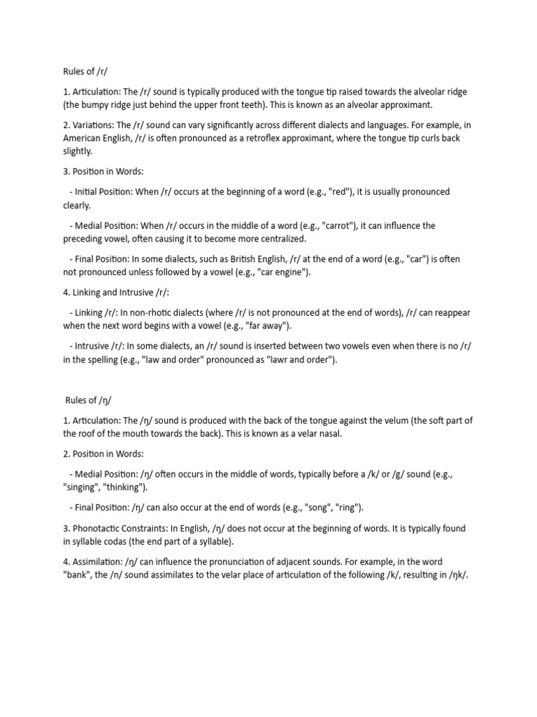 Rules of /r/ and /ŋ/ Sounds | PDF