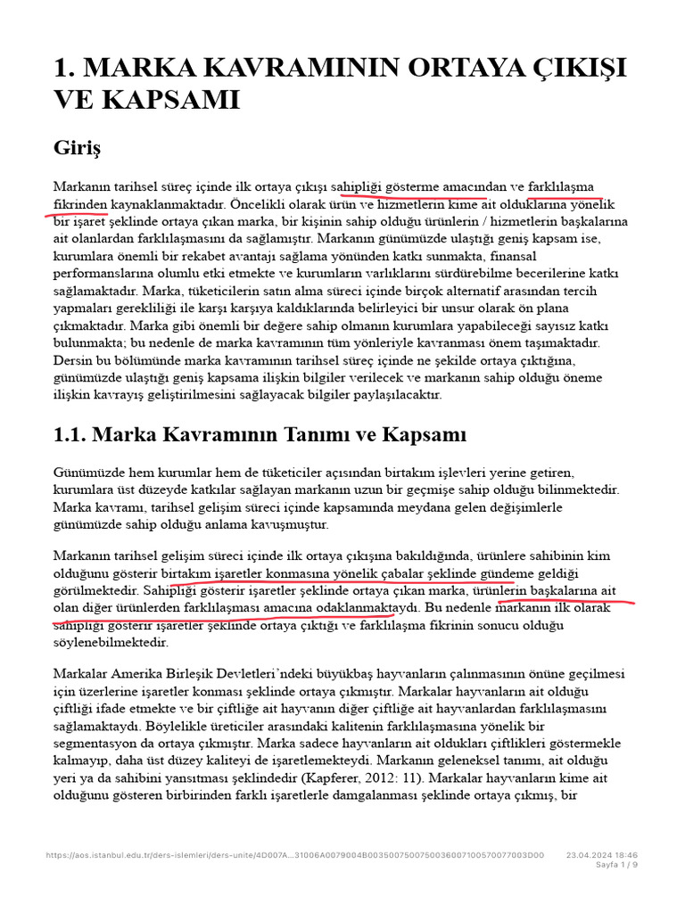 Marka Kavramının Ortaya Çıkışı Ve Kapsamı | PDF