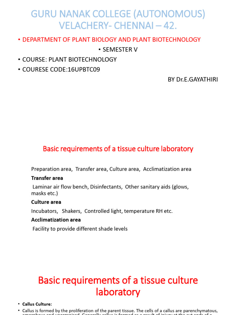 Tissue Culture Lab Requirements and Methods | PDF | Organisms | Plants