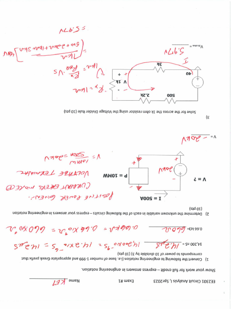EE 2301 Spring 2023 Exam 1 Solutions | PDF