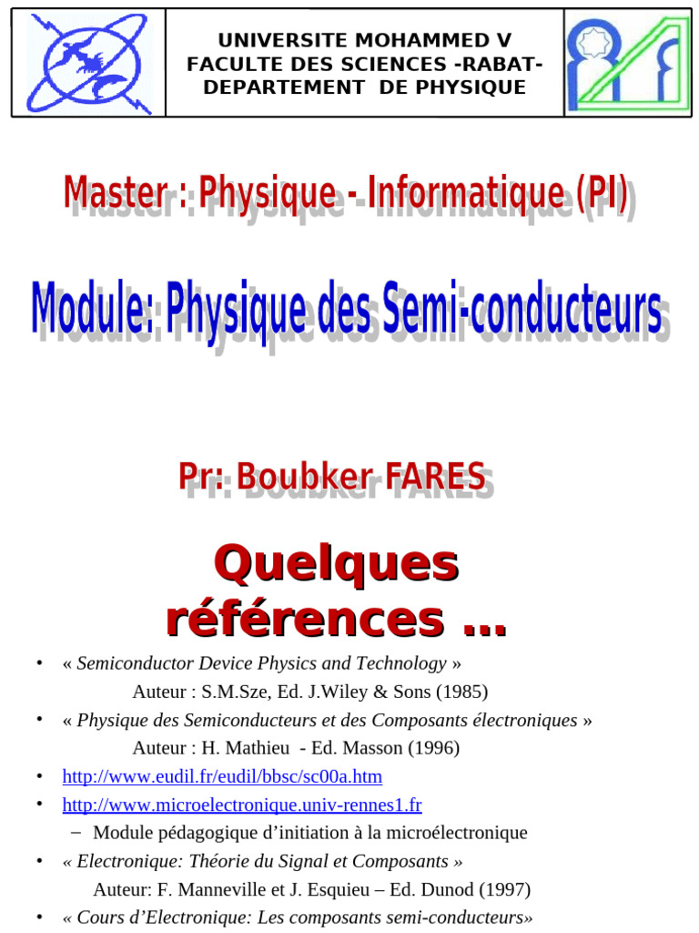 Physique des semiconducteurs et applications PDF Semiconducteurs — free download