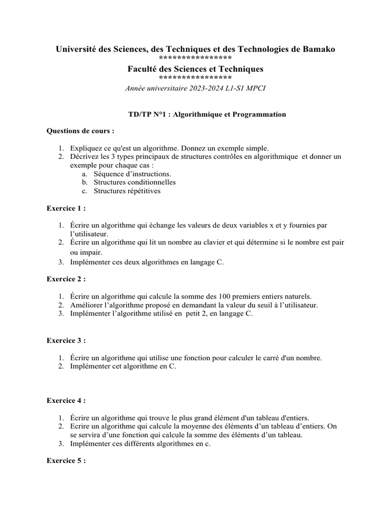 Algorithmique et Programmation en C | PDF | Langage de programmation ...