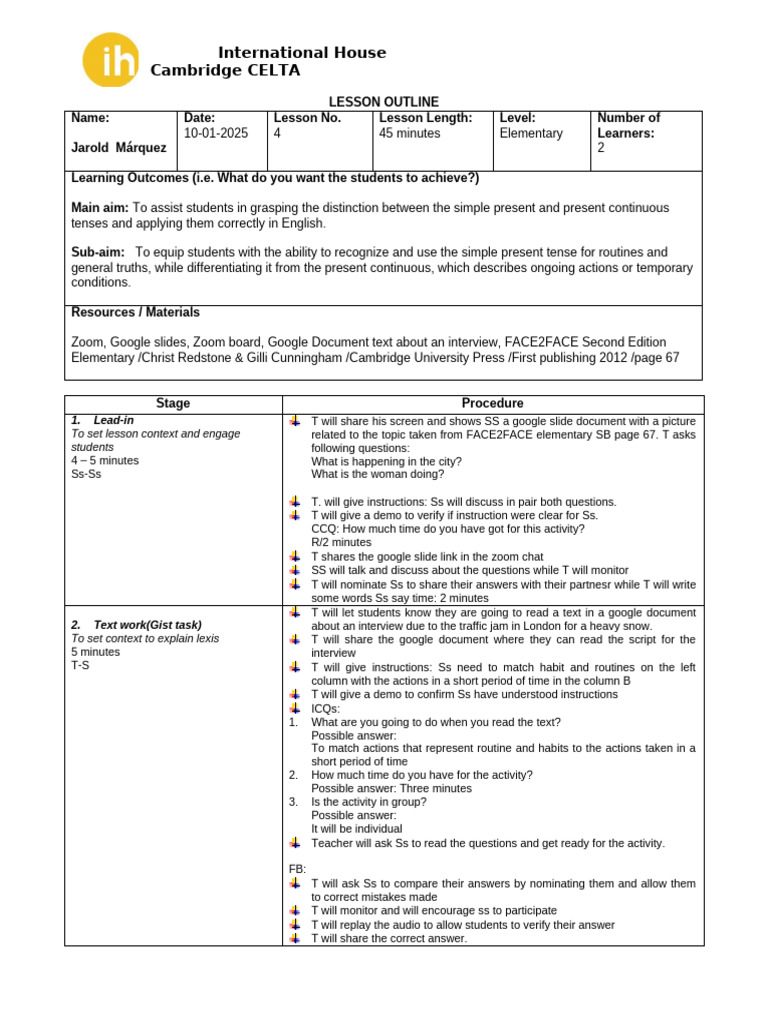 Celta LP Outline Tp4-Grammar | PDF | Learning | Cognition