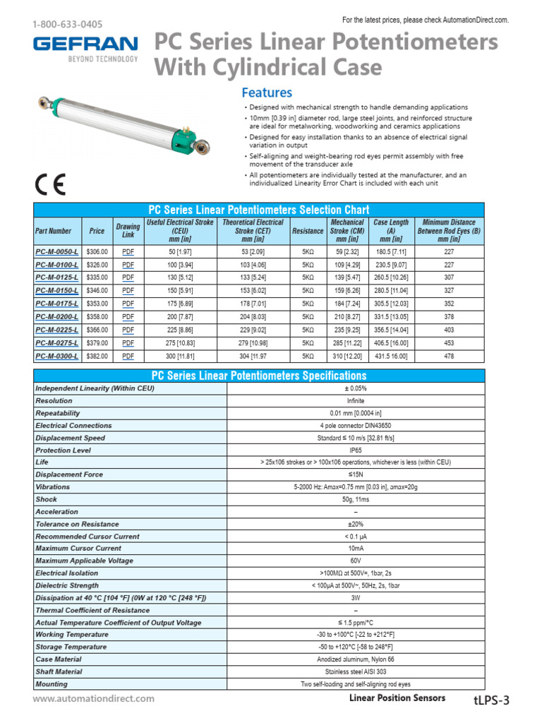 PC Series Linear Potentiometers Guide | PDF | Electrical Engineering ...
