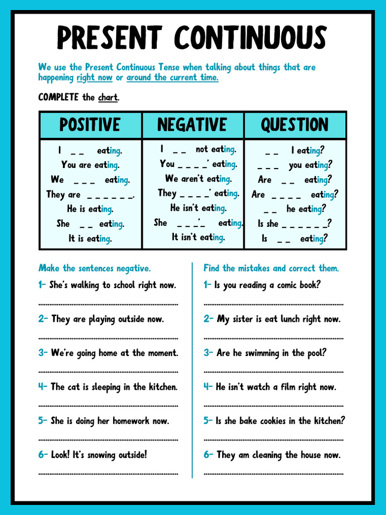 Negative Sentences in Present Continuous | PDF | Grammar | Linguistic ...