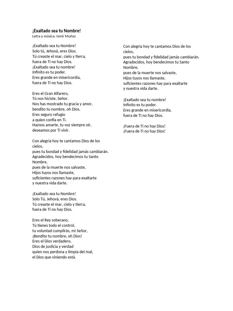 Exaltado Sea Tu Nombre - Letra y Música | PDF
