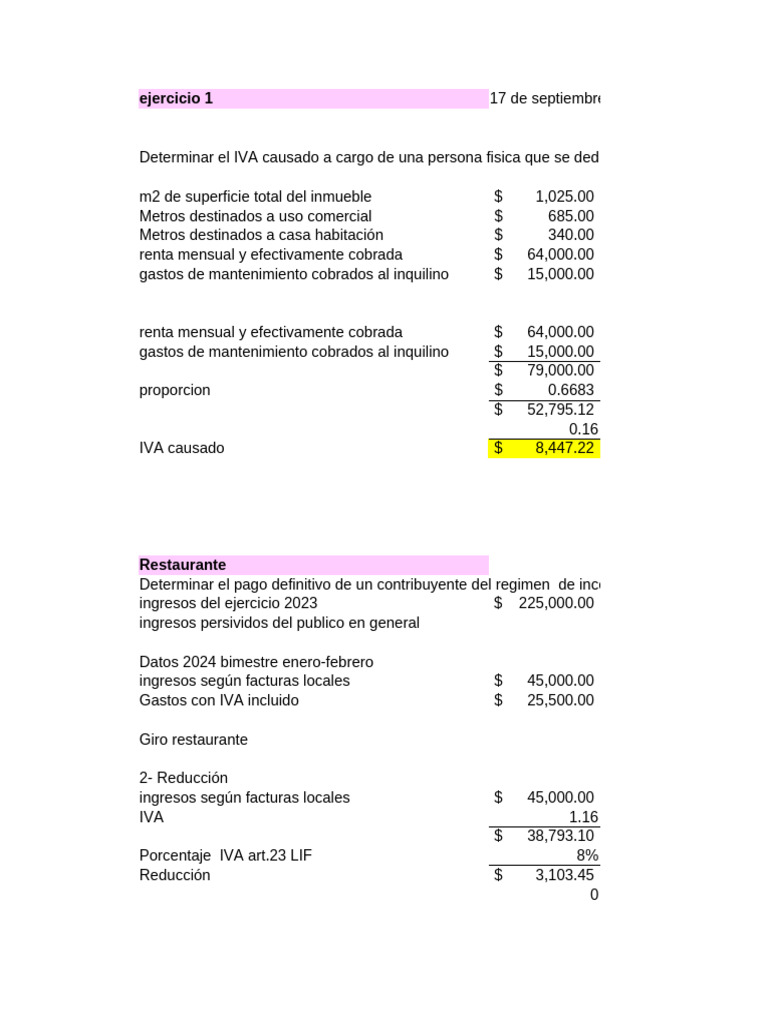 Cálculo de IVA para Arrendamiento y Restaurantes | PDF | Impuesto al ...