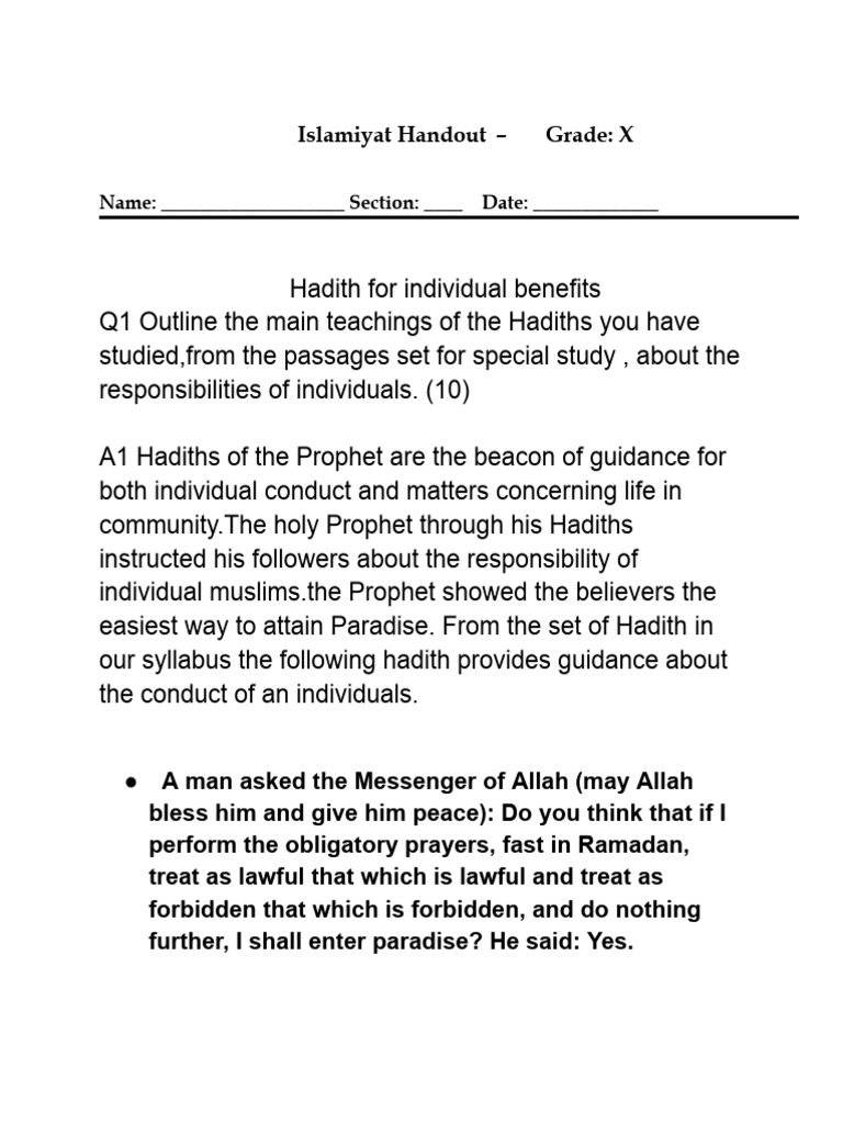 Hadith For Individual and Community Benefits | PDF | Hadith | Quran