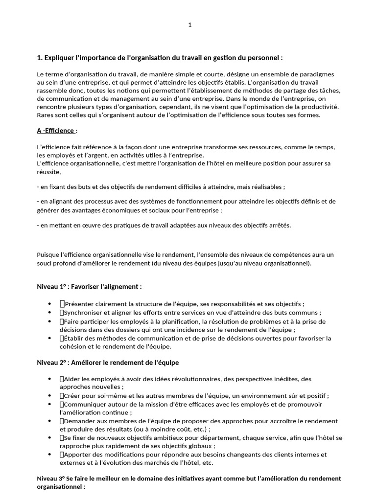 Organisation du travail et efficience hôtelière | PDF | Business ...