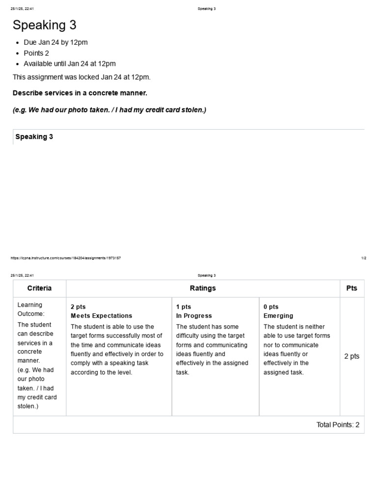 Speaking 3 Assignment Guidelines | PDF