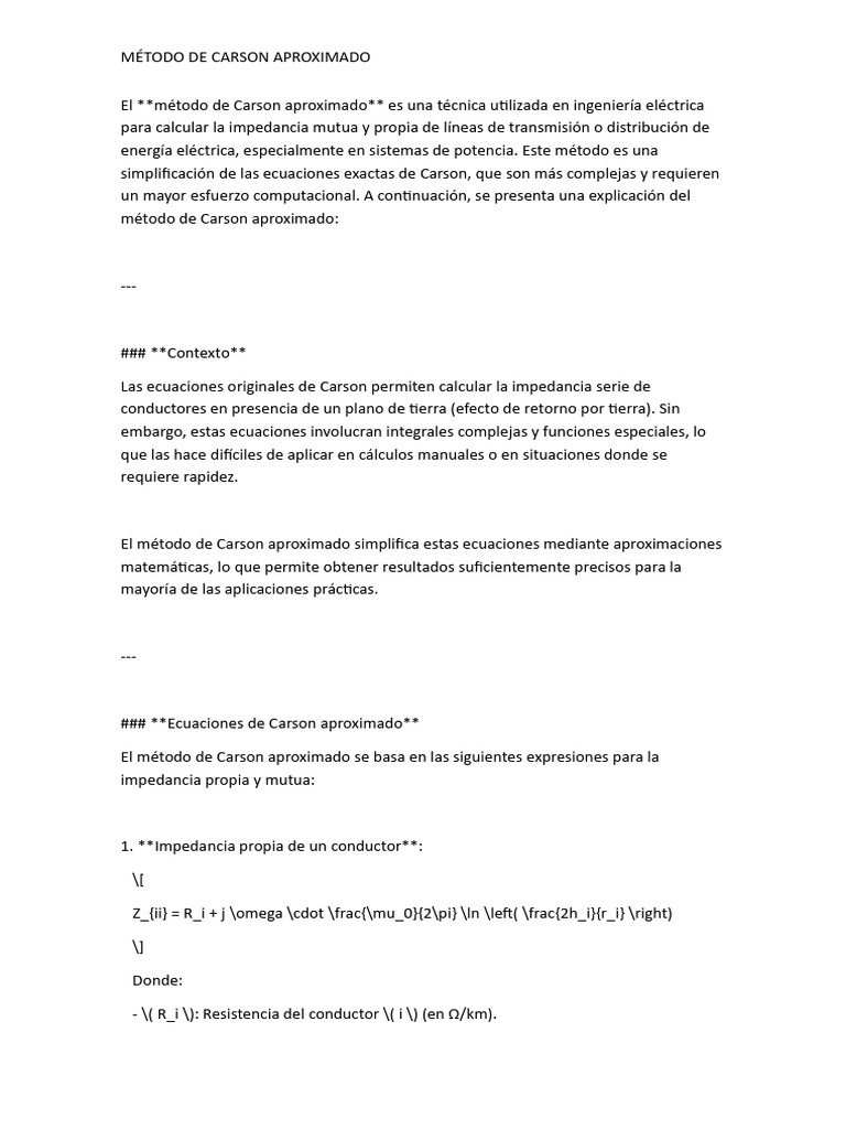Método de Carson Aproximado en Potencia | PDF | Impedancia eléctrica ...