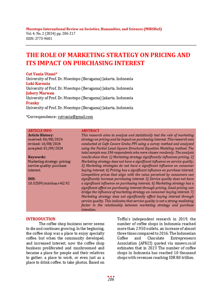 The Role of Marketing Strategy On Pricing and Its | PDF | Marketing ...