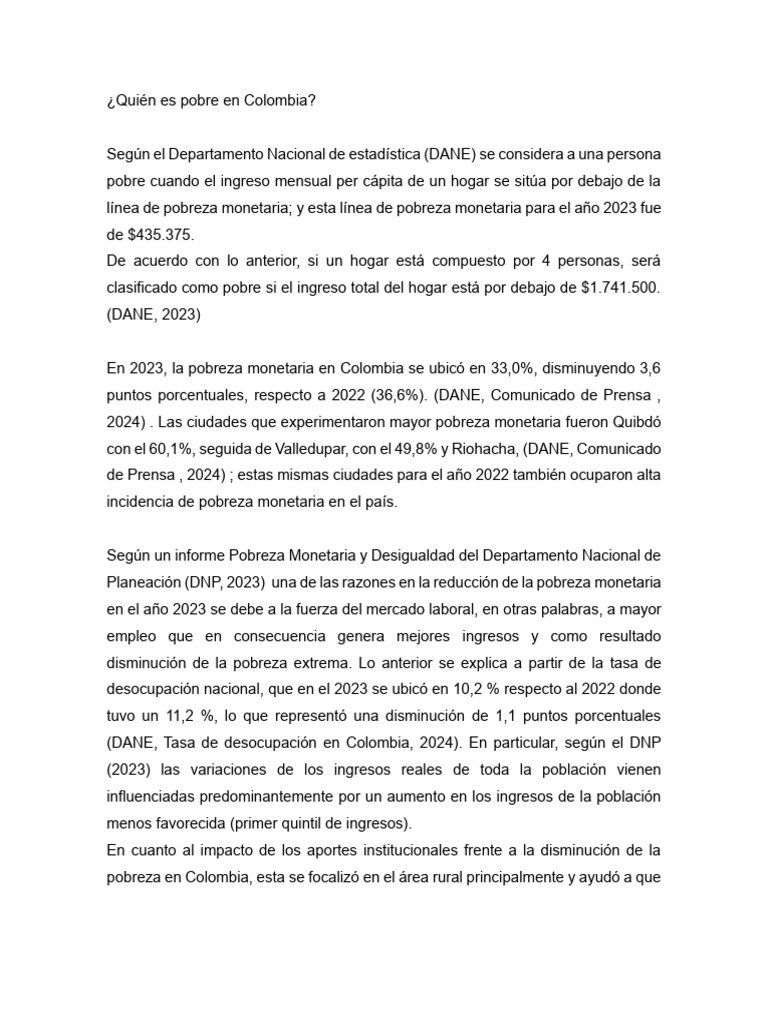 Pobreza en Colombia 2023: Análisis DANE | PDF | Pobreza | Pobreza e ...