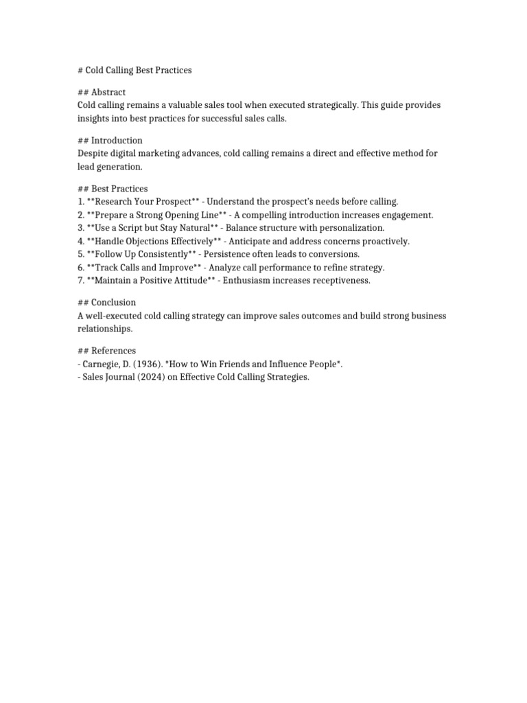 Cold Calling Best Practices | PDF