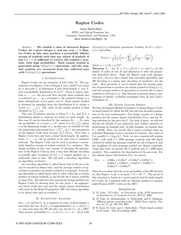 Raptor Codes: Amin Shokrollahi | PDF | Time Complexity | Discrete ...