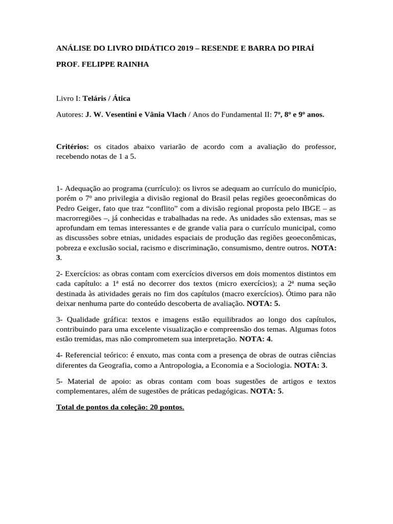 Avaliação Livro Didático - 2019 | PDF | Pedagogia | Science