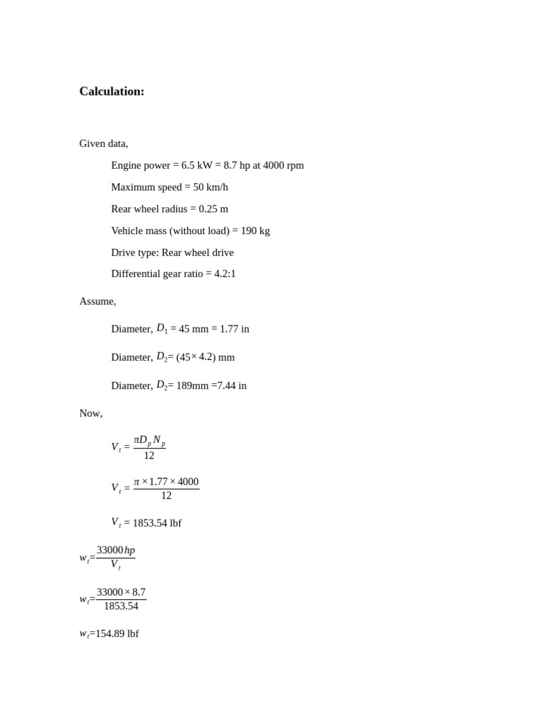 Vehicle Torque and Gear Calculations | PDF | Gear | Mechanical Engineering