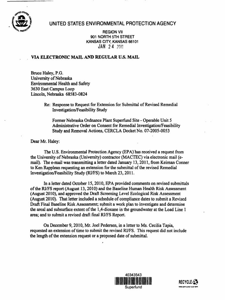 Extension Request for RI/FS Submission | PDF | Superfund ...
