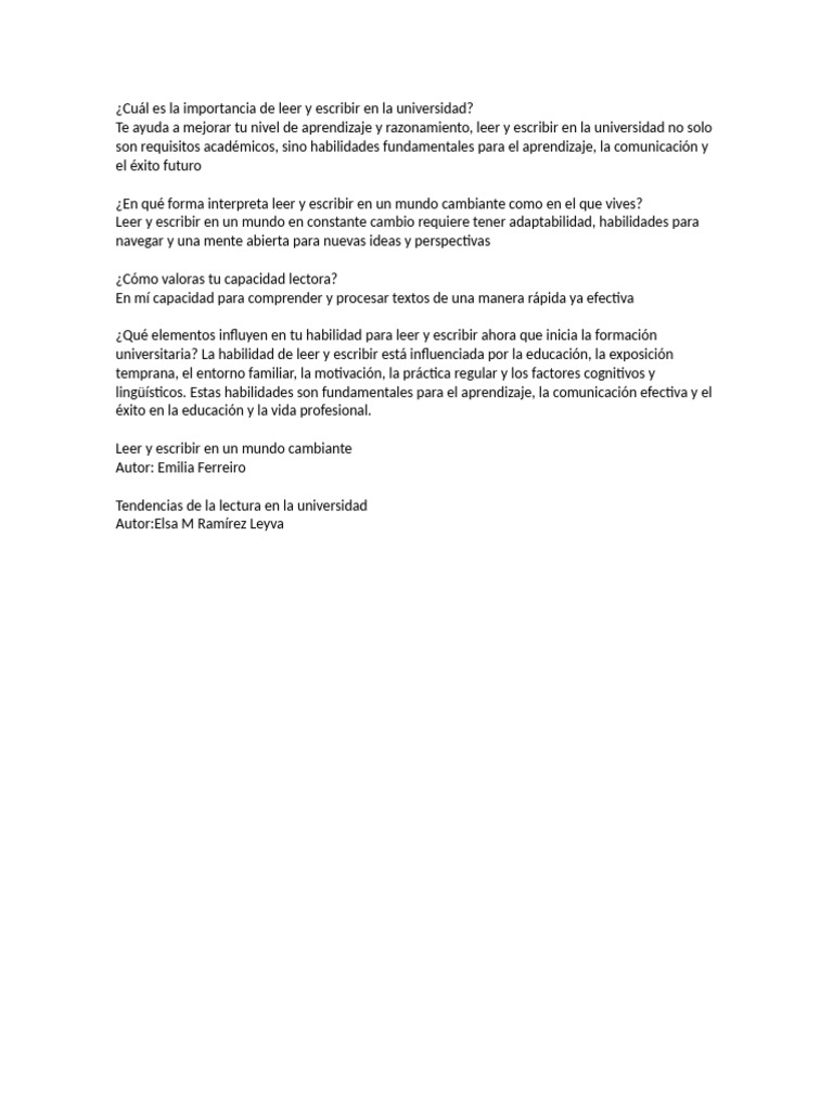 Importancia de leer y escribir en la universidad | PDF