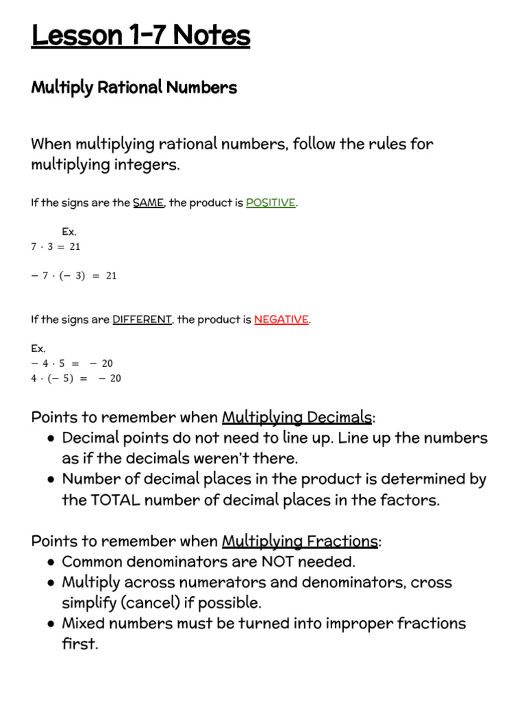 Multiplying Rational Numbers Guide | PDF