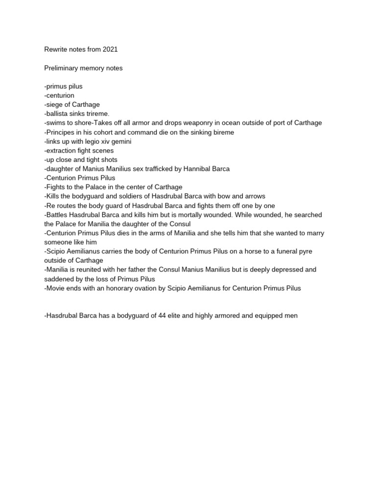The Last Roman Preliminary Notes From Memory From 2021 | PDF