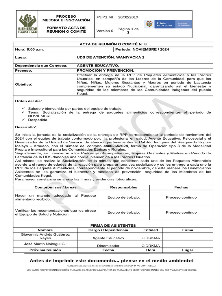 Acta RPP + Evi Noviembre 2024 | PDF