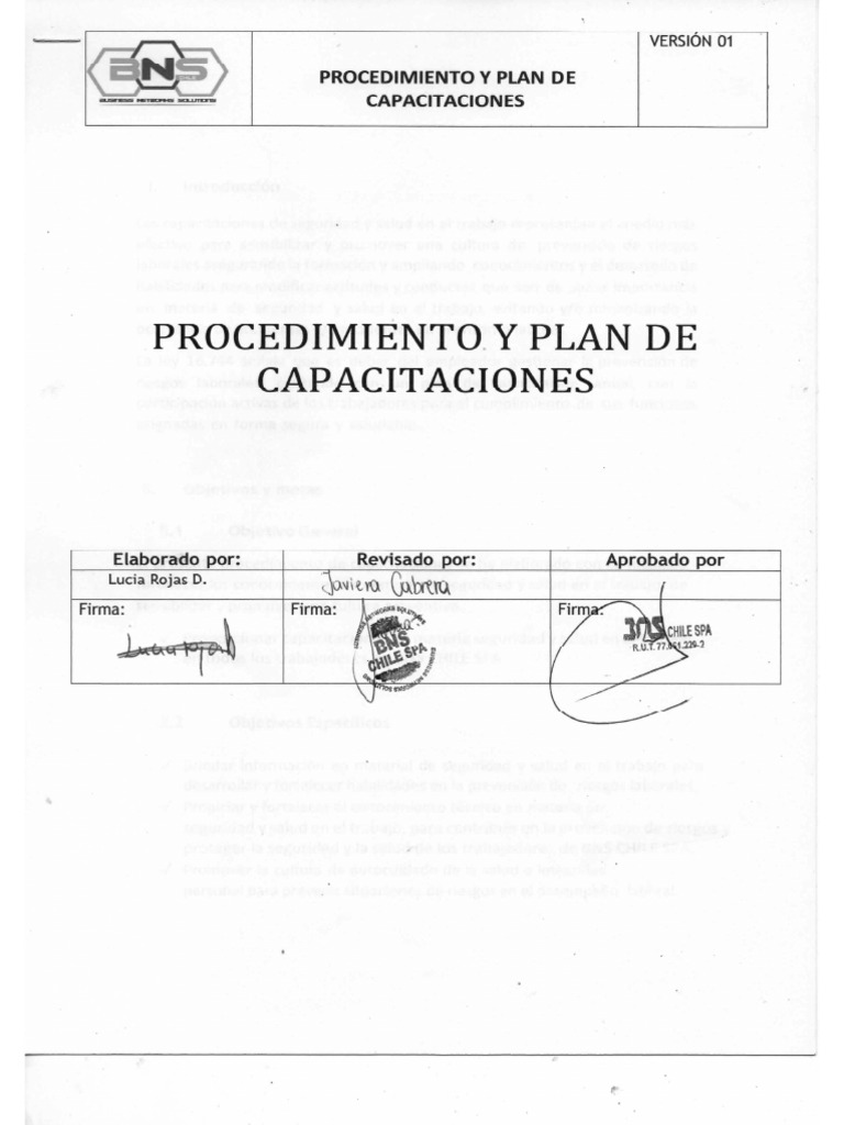Procedimiento y Plan de Capacitacion | PDF