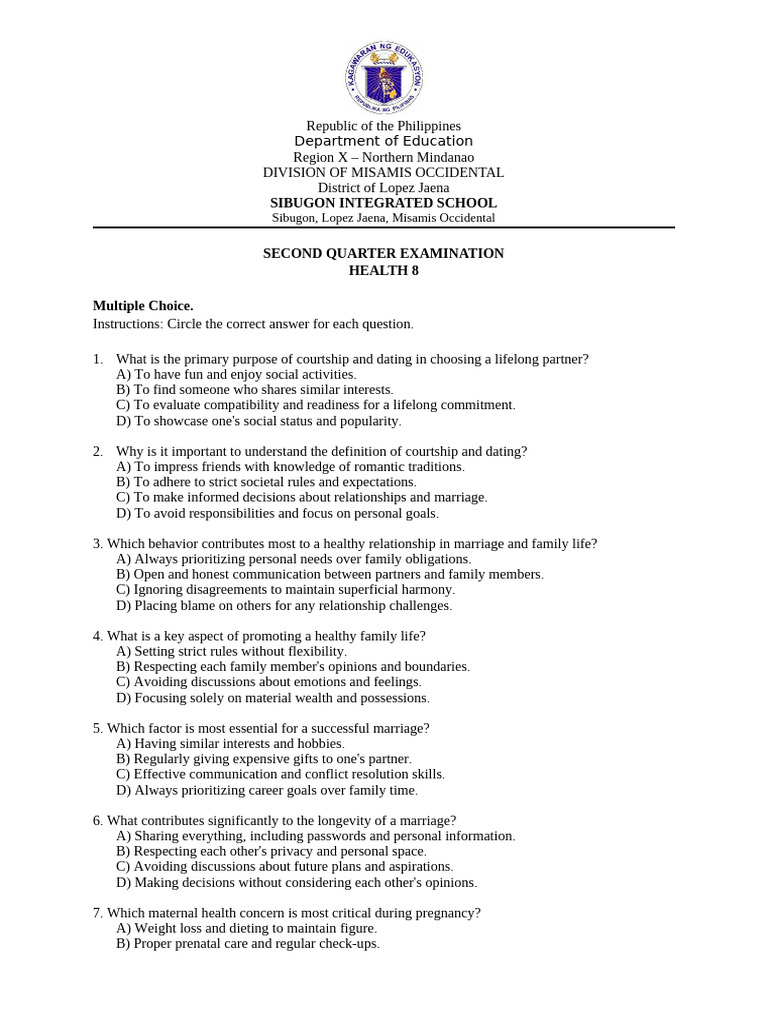 Health 8 Second Quarter Exam Guide | PDF | Maternal Health | Alcoholism