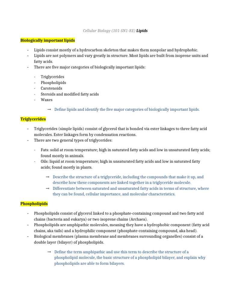 Understanding Biologically Important Lipids | PDF | Lipid | Fatty Acid