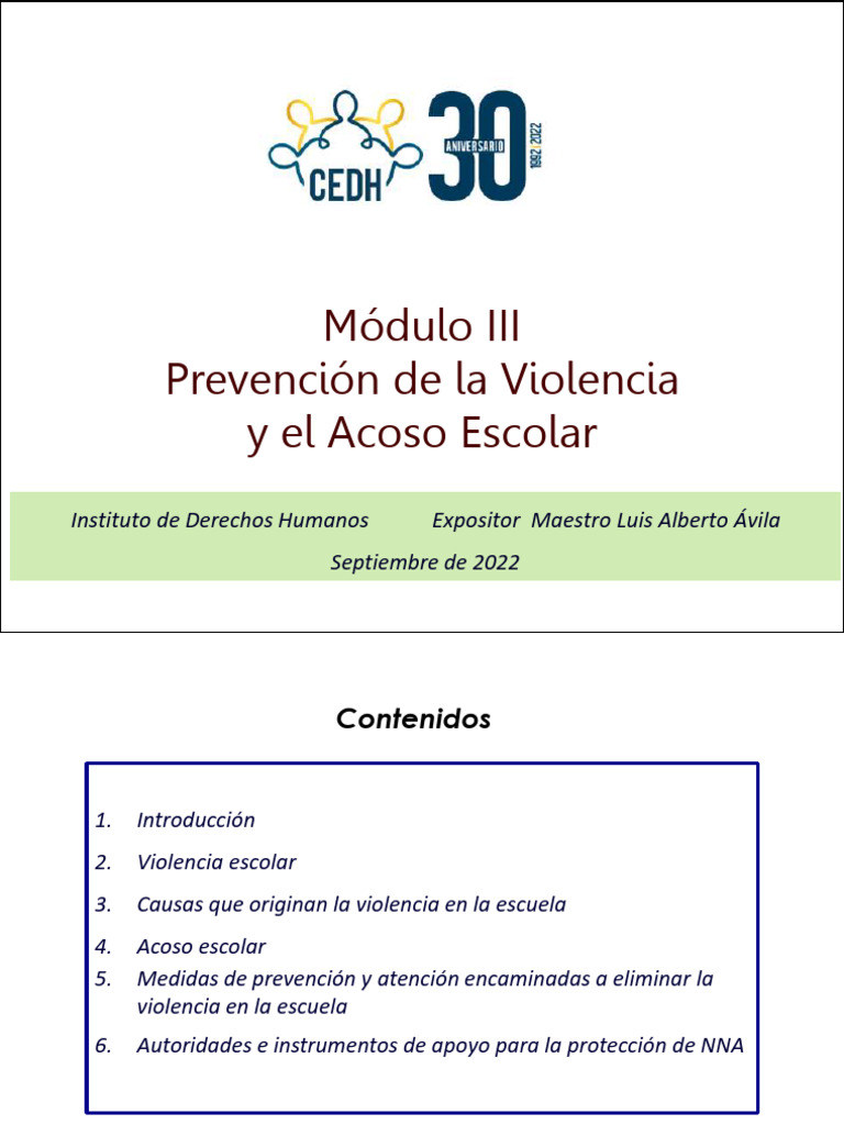DÍA 3 (26!09!2022) Prevención de La Violencia y El Acoso Escolar | PDF ...