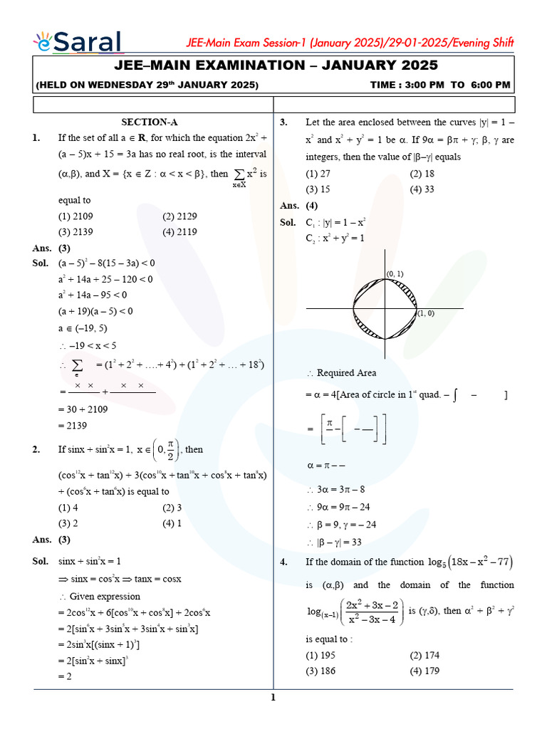 JEE Main 2025 Shift 2 Question Paper | PDF | Triangle | Area