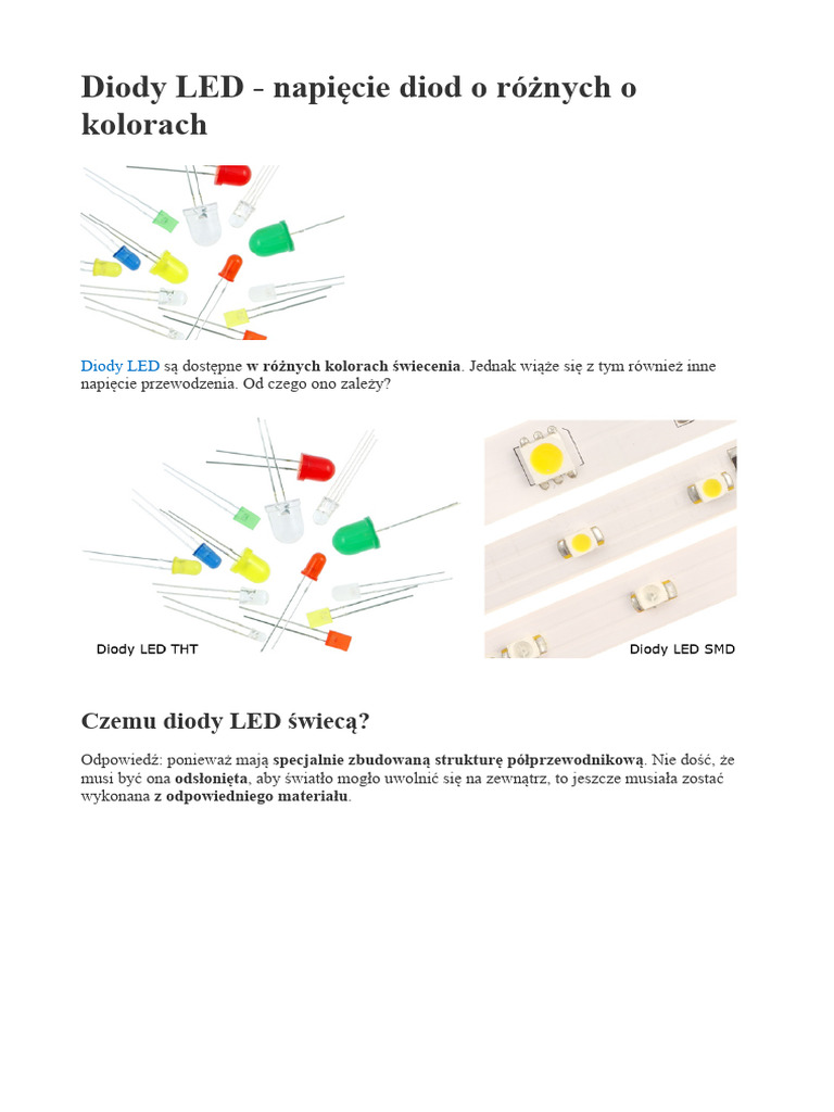 Diody LED - Napięcie Diod o Różnych o Kolorach | PDF