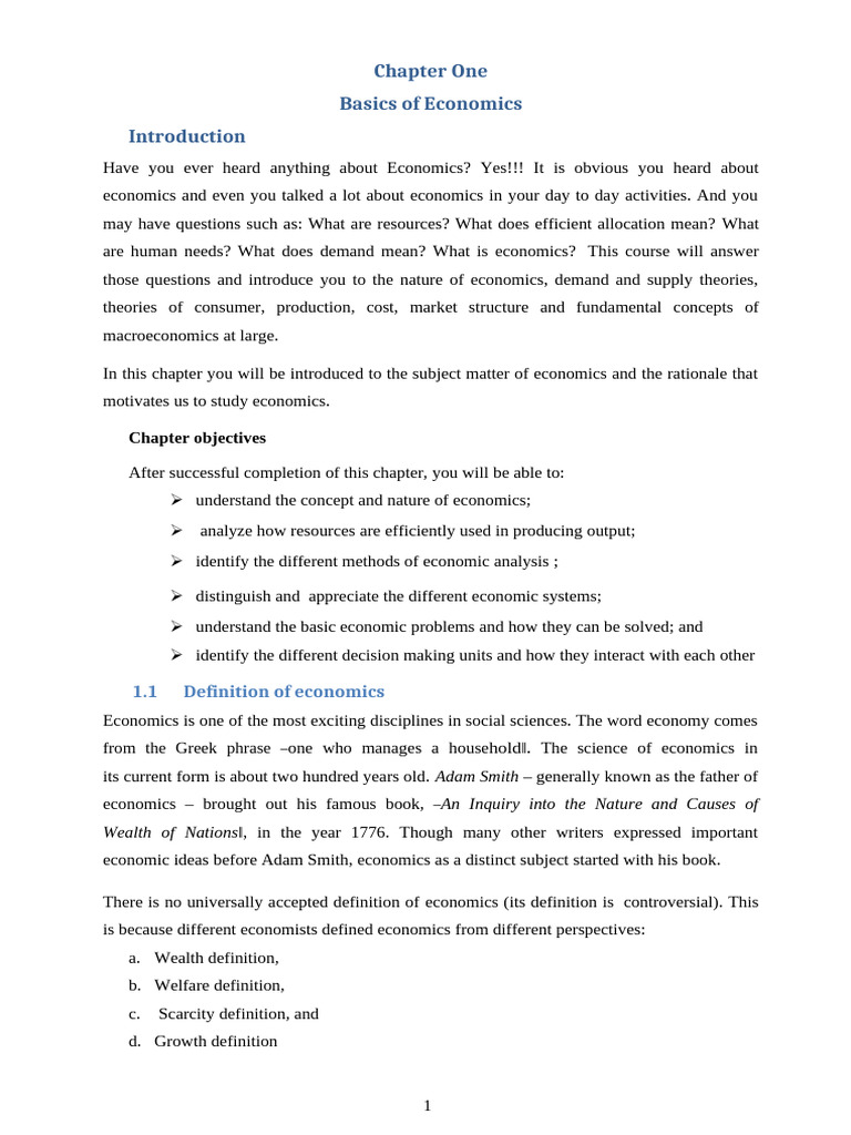 Chapter One Introduction To Economics | PDF | Economics | Capitalism