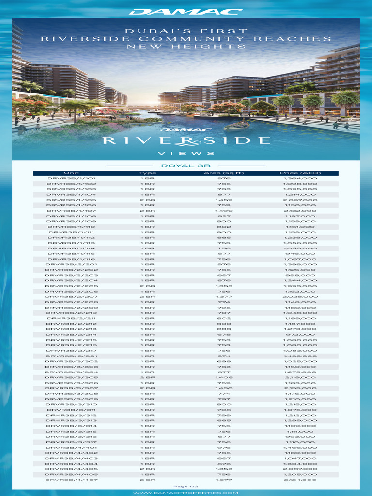 DAMAC RIVERSIDE VIEWS - Price List - Royal 3B | PDF