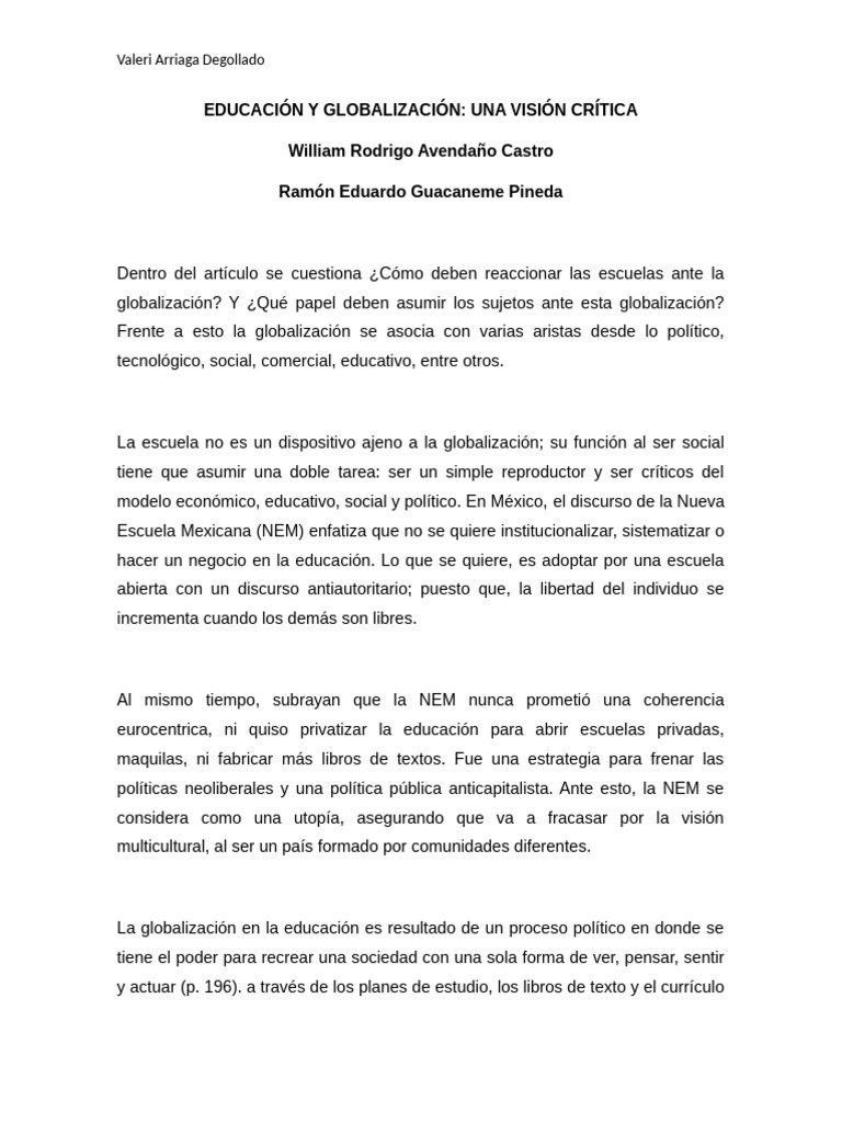 Educación y Globalización | PDF | Plan de estudios | Globalización
