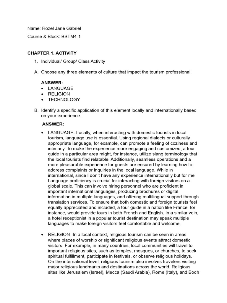 Cultural Elements In Tourism Impact Pdf Tourism Gratitude