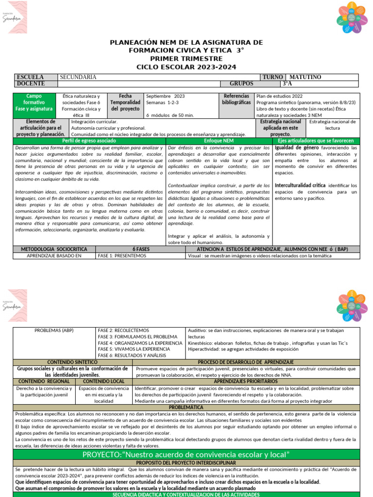 PLANEACIÓN NEM DE LA ASIGNATURA DE FCE 3 Bien | PDF | Evaluación | Plan ...