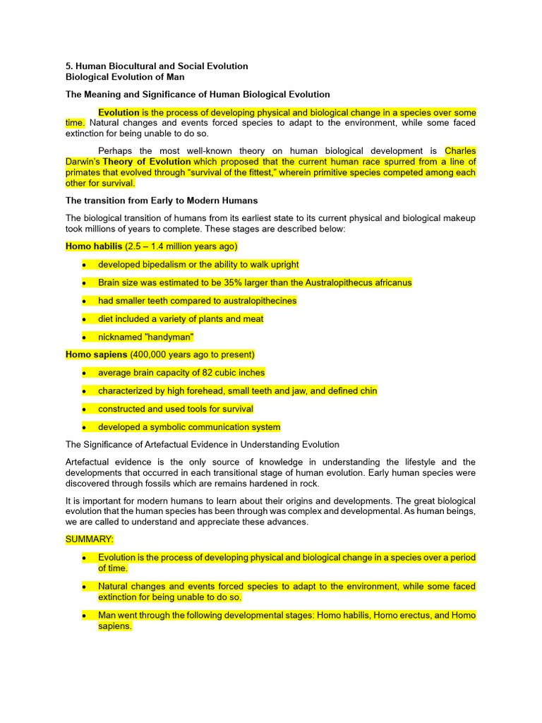 Ucsp Prefinal Handout | PDF | Homo | Human Evolution